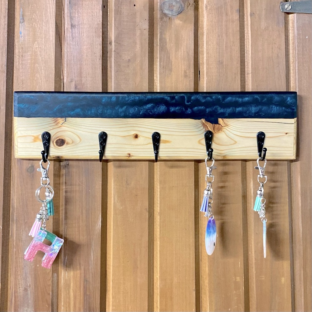 Handmade Midnight Pinewood Resin Key Rack Organizer - Picture 3 of 9